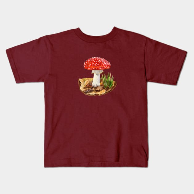 MUSHROOM ART SERIES: Fly Agaric (Amanita muscaria) Kids T-Shirt by Colette